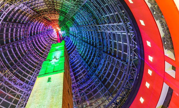 The Shot Tower projections at White Night 2014.